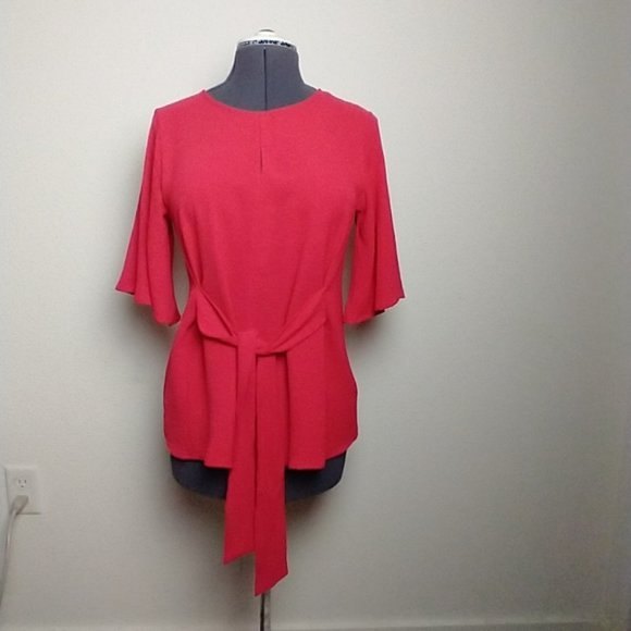Ces'Femme Red Tomato Women Small Blouse Front Tie Flared Sleeve Scoop Neck  Top - Picture 4 of 9